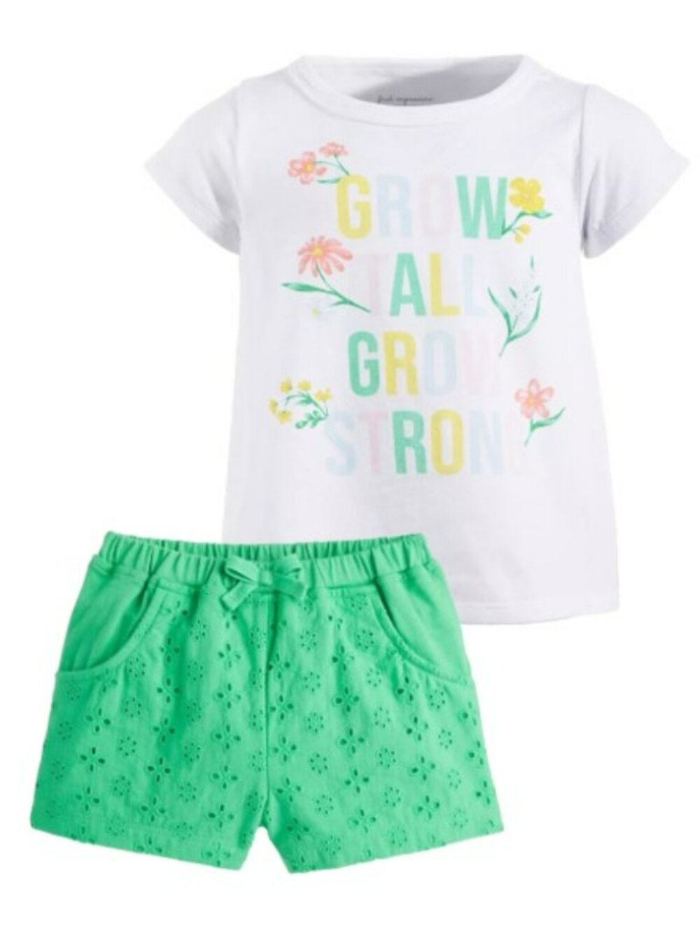 NWT. FIRST IMPRESSIONS Girls Grow Tall Grow Strong 2-Pc Shorts Set